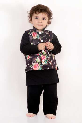 Little Bansi Floral Printed Black Bundi Set 