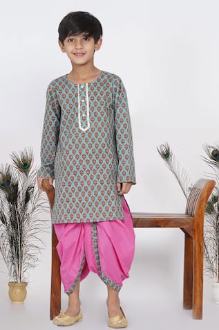 Little Bansi Floral Print Kurta & Dhoti Pant Set