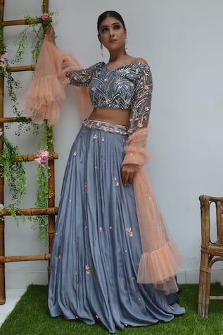 3D Floral Embroidered Lehenga Set For Kids