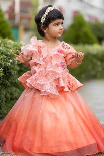 Lil Angels Sequin Embellished Blouse & Lehenga Set 