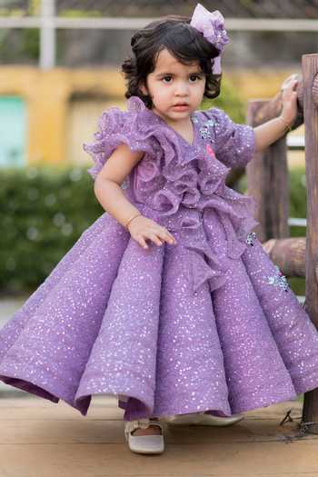 Lil Angels Purple Sequin Embellished Flared Dress 