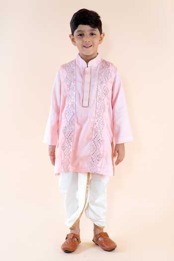 Lil Angels Pink Embroidered Kurta Set 