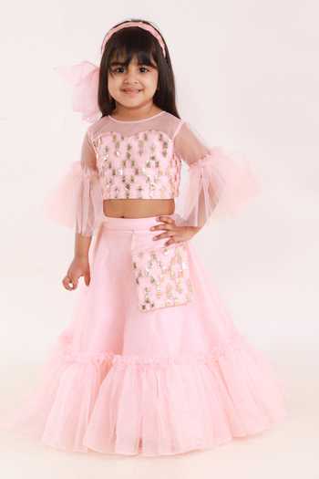 Lil Angels Embroidered Pink Lehenga Set 