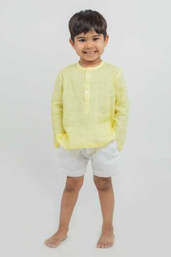 MR Brat Yellow Linen Shirt & White Shorts Set 