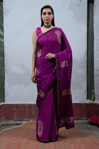 Latha Puttanna Hand Block Printed Saree with Blouse