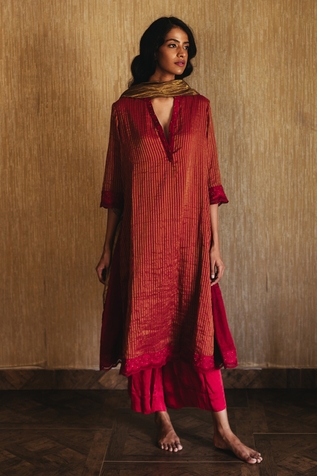 Shorshe Clothing Handloom Striped Kurta Palazzo Set