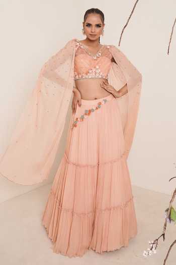 Merge Design Draped Sleeved Blouse & Lehenga Set 