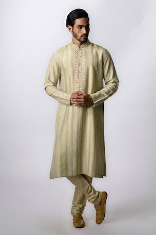 Tussar Polka Dot Print Kurta Set 