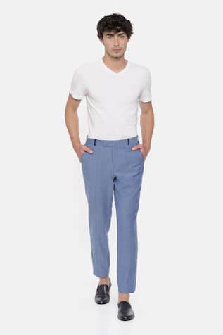 Shop Sky designer Blue Casual Trousers for Men Online | Aza Fashions