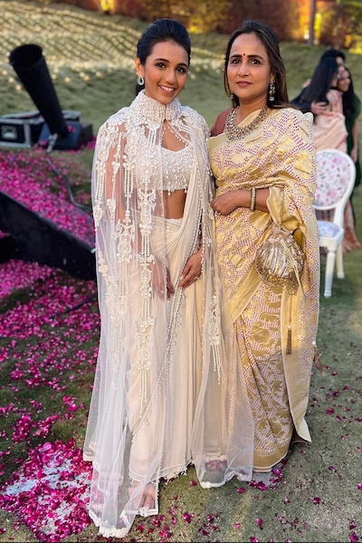 Mala and Kinnary Pearl Embellished Saree Set With Cape