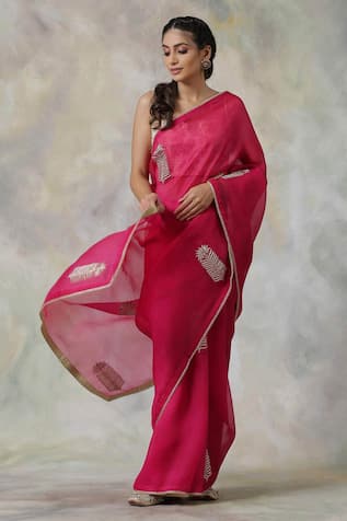 Handloom Organza Zardozi Booti Work Saree 