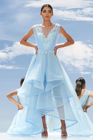 Asymmetric Flared Ruffle Gown 