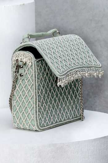 Eena Moss Green Embellished Box Clutch 