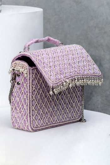 Eena Lavender Pearl Embellished Box Clutch 