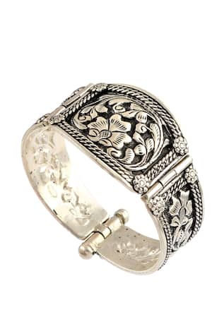 Oxidized Floral Carved Bangle Single Pc 