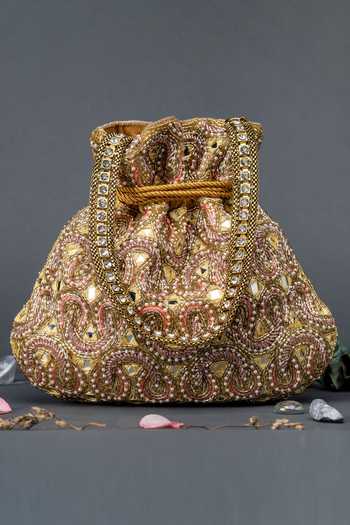 Eena Gold Embellished Velvet Potli Bag 