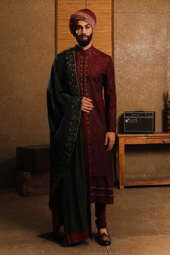 Punit Arora Silk Band Collar Sherwani Set 