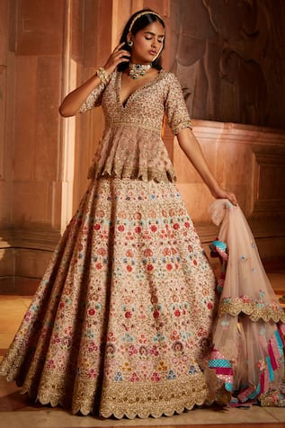 Resham Embroidered Peplum Bridal Lehenga Set 