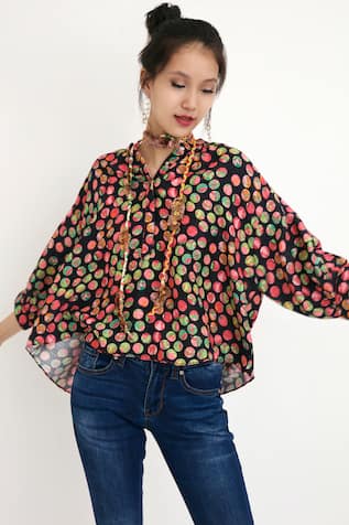 Silk Polka Dot Print Top 