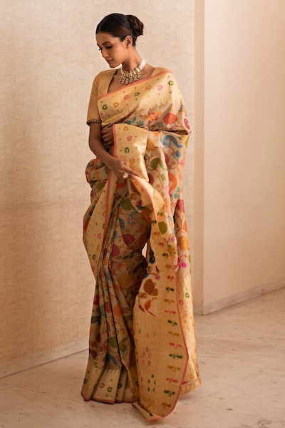 Priyanka Raajiv Tussar Crepe Silk Brocade Banarasi Saree