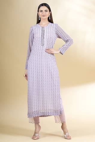 Floral Print Chiffon Kurta & Pant Set For Kids