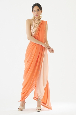 Nikasha Colorblock Dhoti Pant Saree With Blouse