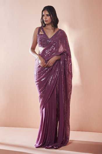 Niamh By Kriti Sequin Work Pre-Draped Saree With Blouse 