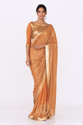 Chiffon Sequin Striped Saree Set 