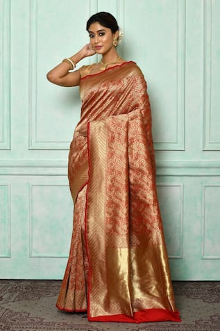 Maroon Floral Woven Banarasi Saree 