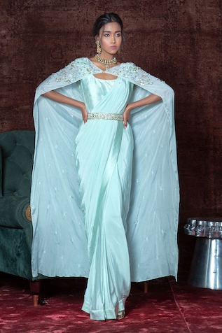 Nidhika Shekhar Silk Saree Gown with Cape