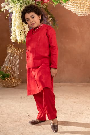 Scarlet Red Embroidered Bundi 