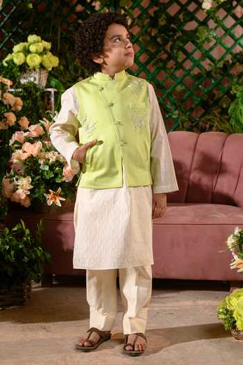 Littleens Floral Embroidered Vegan Silk Bundi 