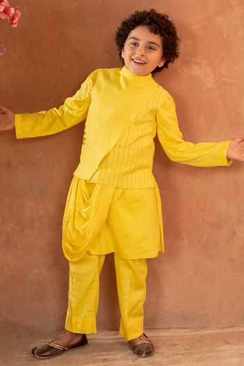 Littleens Canary Yellow Embroidered Bundi 