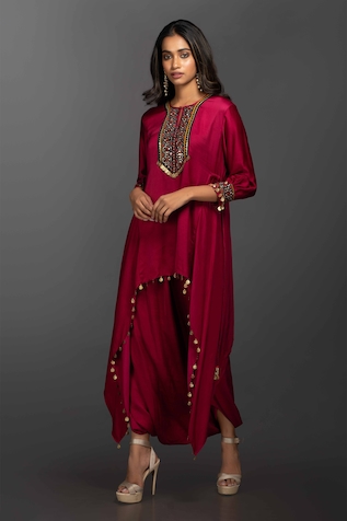 Prahnaaya Embroidered Kurta & Dhoti Skirt Set
