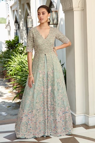 Buy Nitya Bajaj Sequin Embroidered Gown With Jacket Online | Aza Fashions |  Gown with jacket, Modest wedding dresses ball gown, Gowns