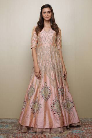 Silk Embroidered Layered Gown