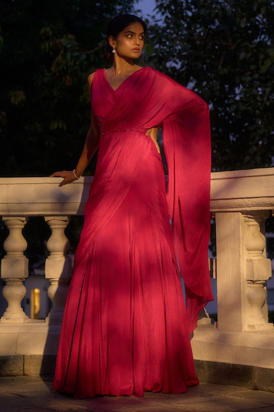 Parshya Pre-Draped Lehenga Saree With Embellished Blouse