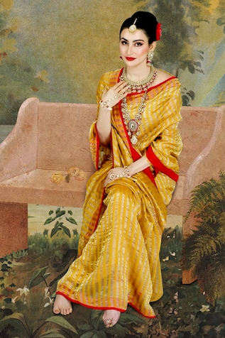 Pranay Baidya Chanderi Striped Saree