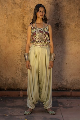 Top & Satin Silk Draped Pant Set 