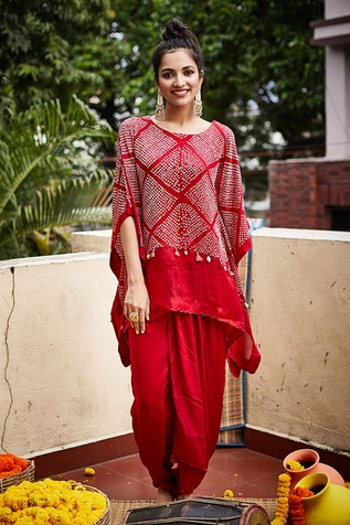 Pink City Silk Bandhani Kaftan with Dhoti Pant