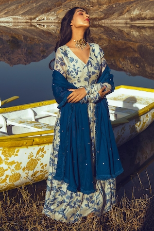 Paulmi and Harsh Malai Chanderi Anarkali with Dupatta