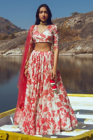 Paulmi and Harsh Organza Printed Lehenga Set