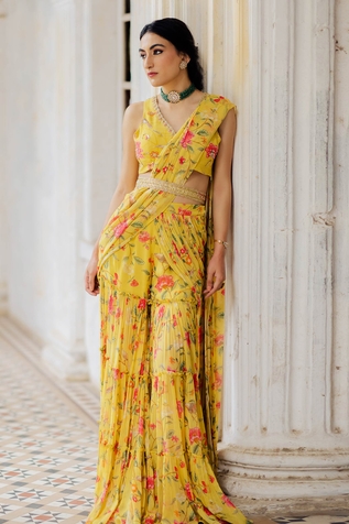 Paulmi and Harsh Pre-Stitched Sharara Saree with Blouse
