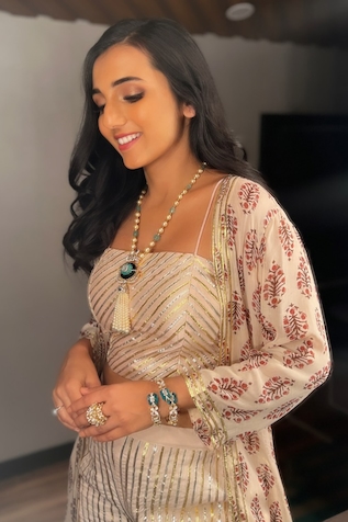 Palak & Mehak Block Print Jacket & Crop Top Pant Set