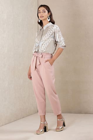 Reiss Kylee Linen Blend Tie Belt Trousers Pink at John Lewis  Partners