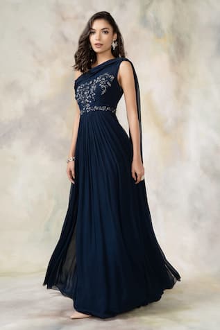 Embellished One Shoulder Draped Gown 