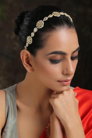 Gold Kundan Polki Floral Headband 