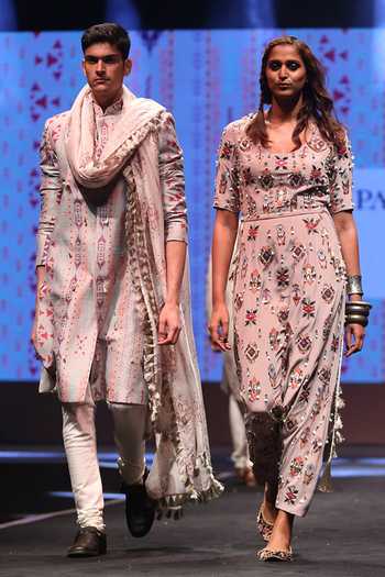 PS Men By Payal Singhal Dupion Silk Ikat Print Sherwani Set 