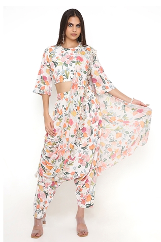 Payal Singhal Floral Print Draped Pant Saree With Top