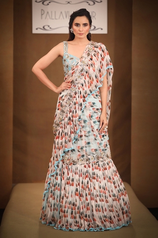 Pallavi Jaipur Printed Ruffle Saree With Blouse